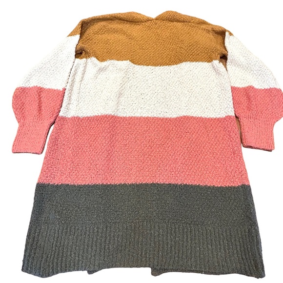 SO Colorblock Cardigan Gold Pink Cream Gray Sweater M - Picture 5 of 9